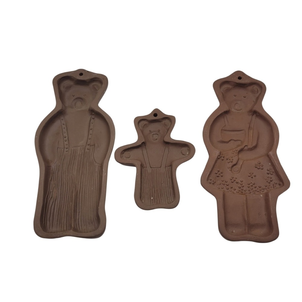 Hartstone New Country Gear Teddy Bear Cookie Mold Set Stoneware‎ 3pc Vintage USA